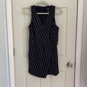 Black, white pinstripe romper